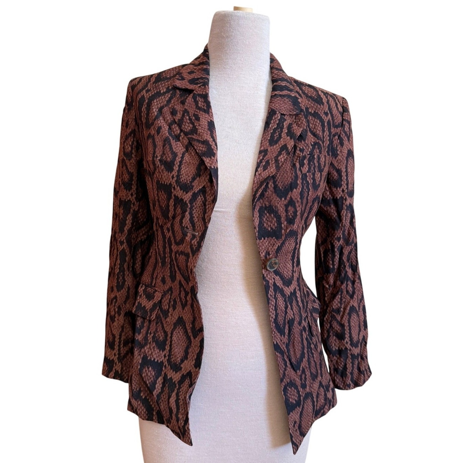Danielle Bernstein Animal Print Blazer Jacket BrownBlack Womens Size 00 New